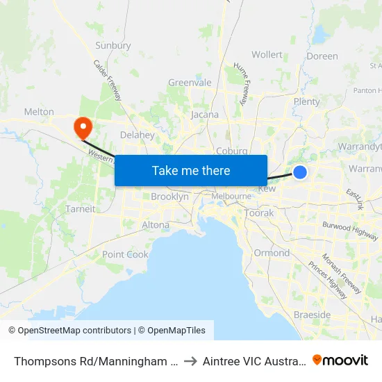 Thompsons Rd/Manningham Rd to Aintree VIC Australia map