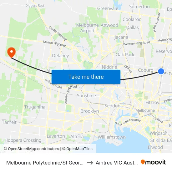 Melbourne Polytechnic/St Georges Rd to Aintree VIC Australia map