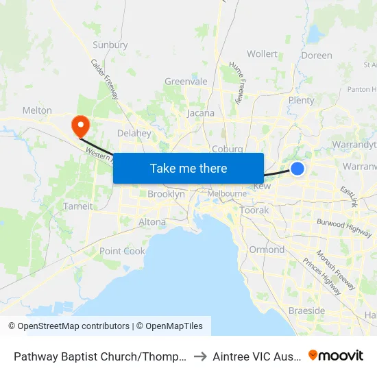 Pathway Baptist Church/Thompsons Rd to Aintree VIC Australia map