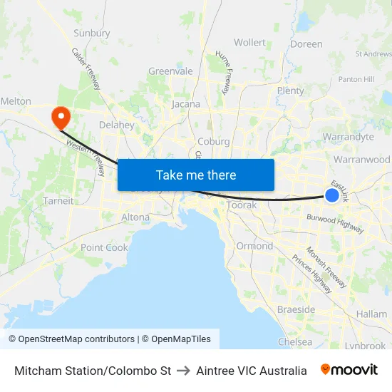 Mitcham Station/Colombo St to Aintree VIC Australia map