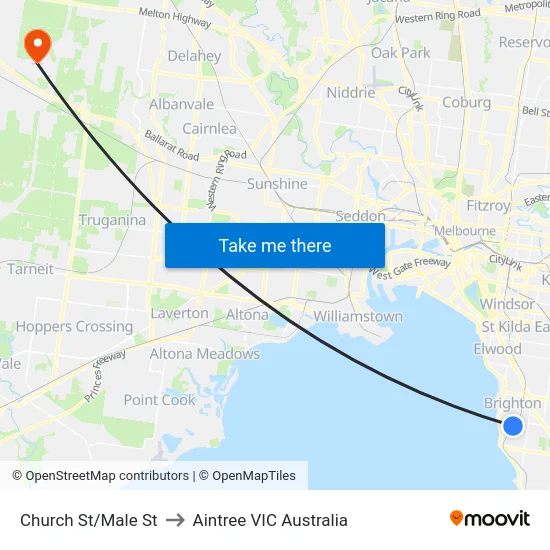 Church St/Male St to Aintree VIC Australia map