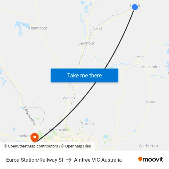 Euroa Station/Railway St to Aintree VIC Australia map