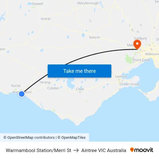 Warrnambool Station/Merri St to Aintree VIC Australia map