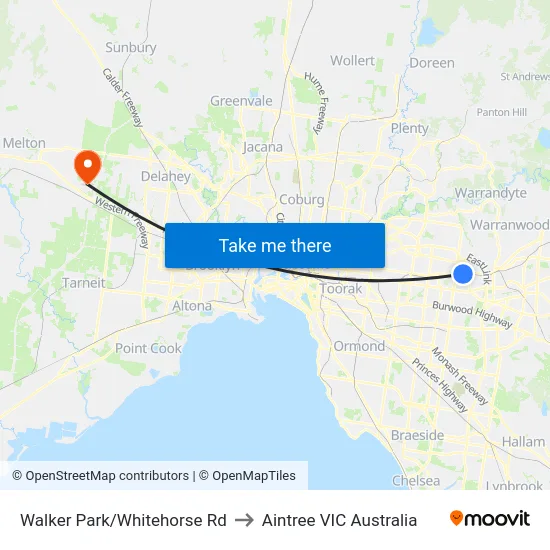 Walker Park/Whitehorse Rd to Aintree VIC Australia map
