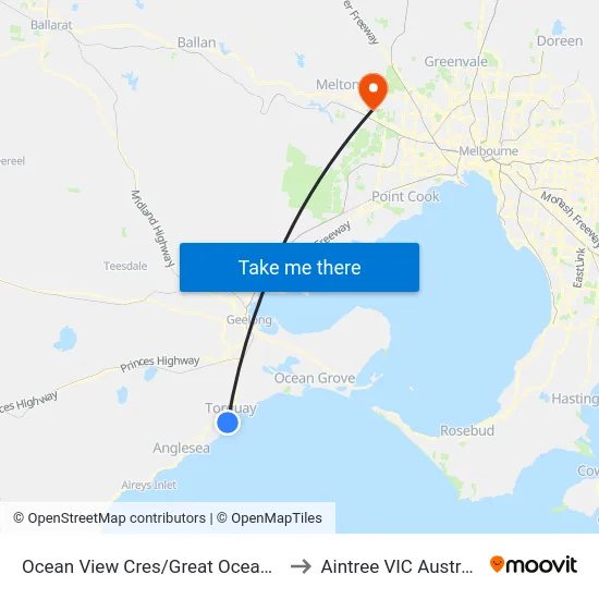 Ocean View Cres/Great Ocean Rd to Aintree VIC Australia map