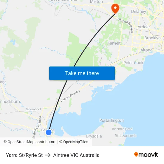 Yarra St/Ryrie St to Aintree VIC Australia map