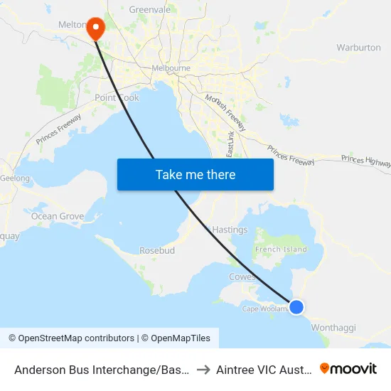 Anderson Bus Interchange/Bass Hwy to Aintree VIC Australia map