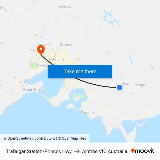 Trafalgar Station/Princes Hwy to Aintree VIC Australia map