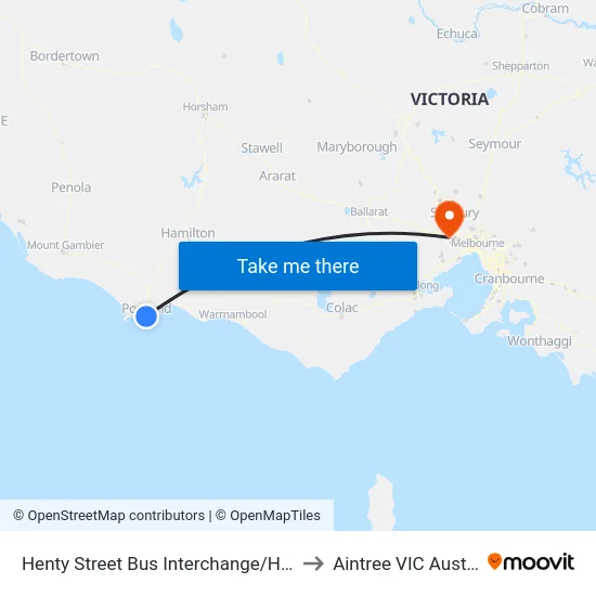 Henty Street Bus Interchange/Henty St to Aintree VIC Australia map