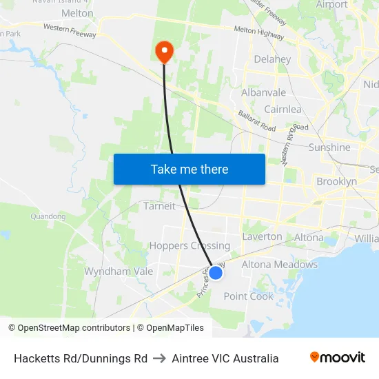 Hacketts Rd/Dunnings Rd to Aintree VIC Australia map