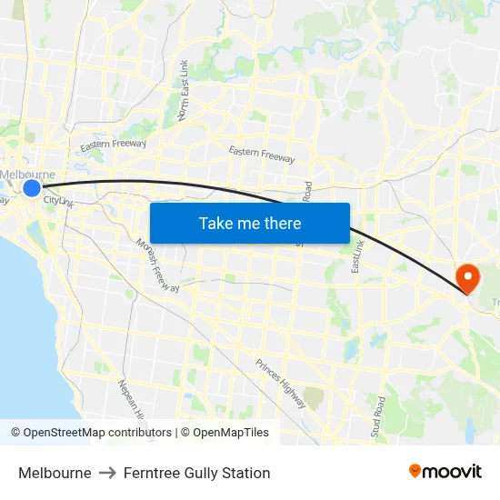Melbourne to Ferntree Gully Station map