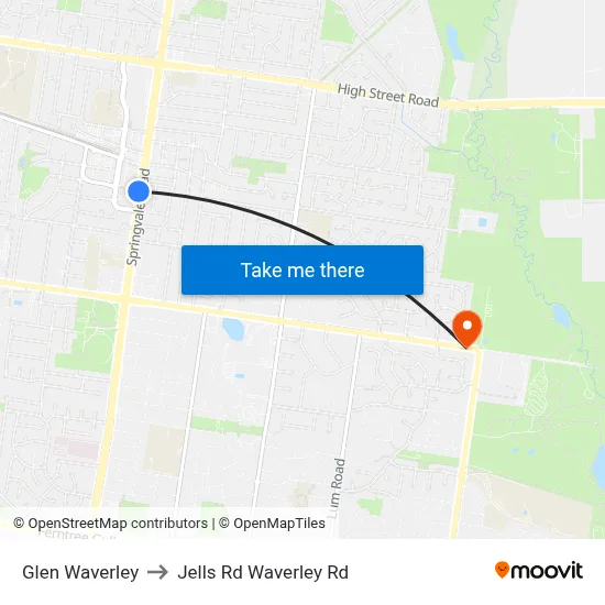 Glen Waverley to Jells Rd Waverley Rd map