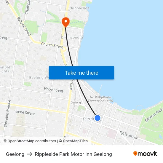 Geelong to Rippleside Park Motor Inn Geelong map
