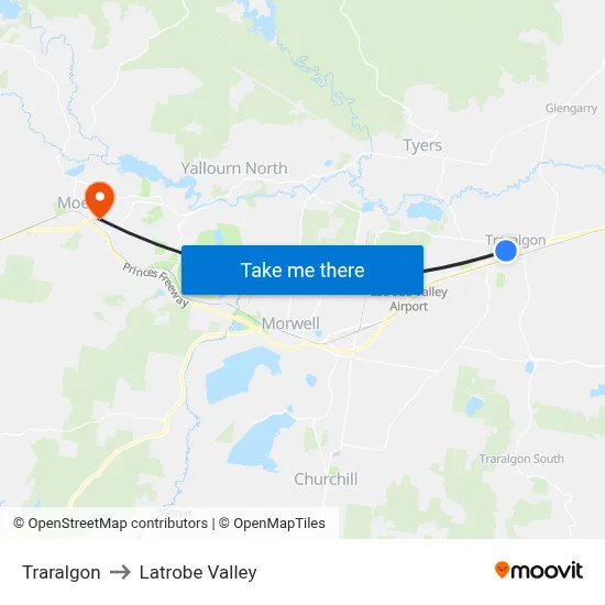 Traralgon to Latrobe Valley map