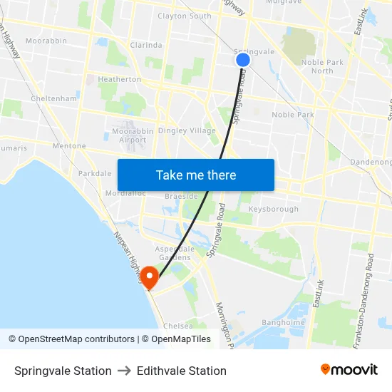 Springvale Station to Edithvale Station map