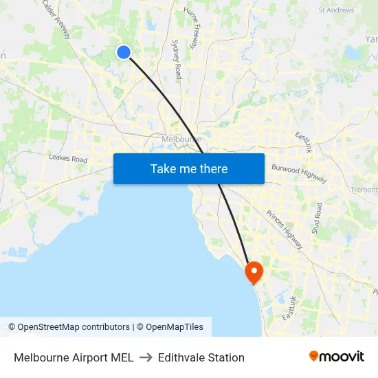 Melbourne Airport MEL to Edithvale Station map