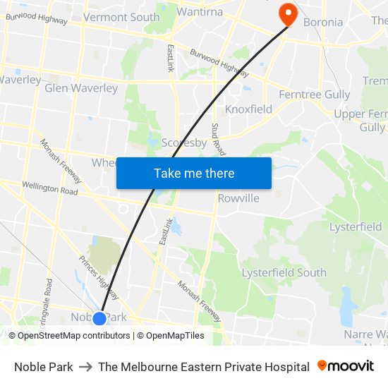 Noble Park to The Melbourne Eastern Private Hospital map