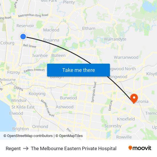 Regent to The Melbourne Eastern Private Hospital map