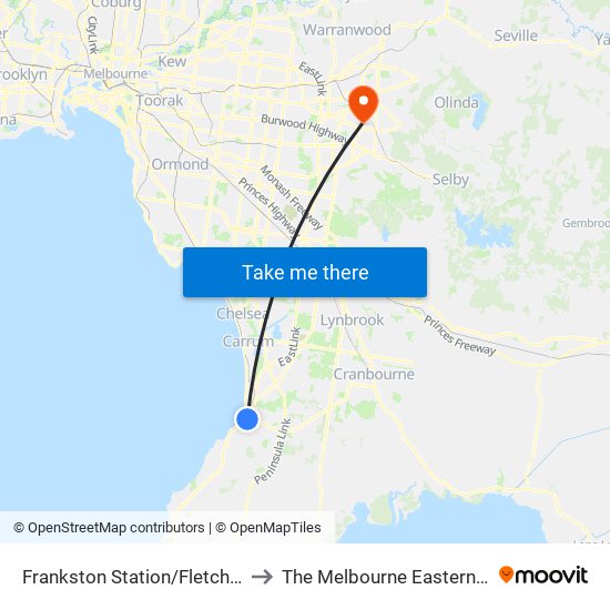 Frankston Station/Fletcher Rd (Frankston) to The Melbourne Eastern Private Hospital map