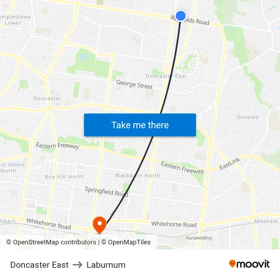 Doncaster East to Laburnum map
