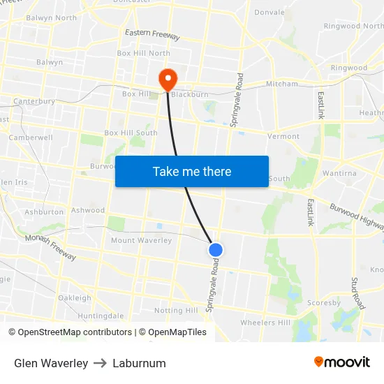 Glen Waverley to Laburnum map