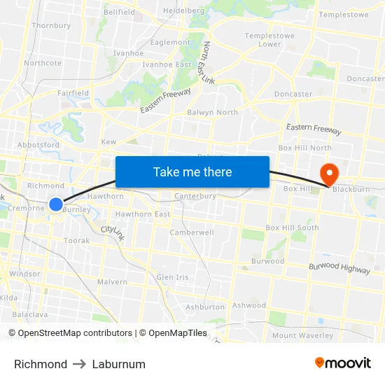 Richmond to Laburnum map
