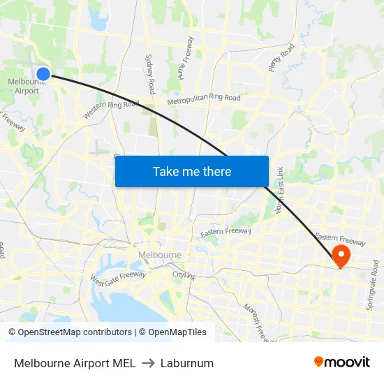 Melbourne Airport MEL to Laburnum map