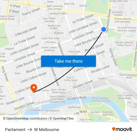 Parliament to W Melbourne map