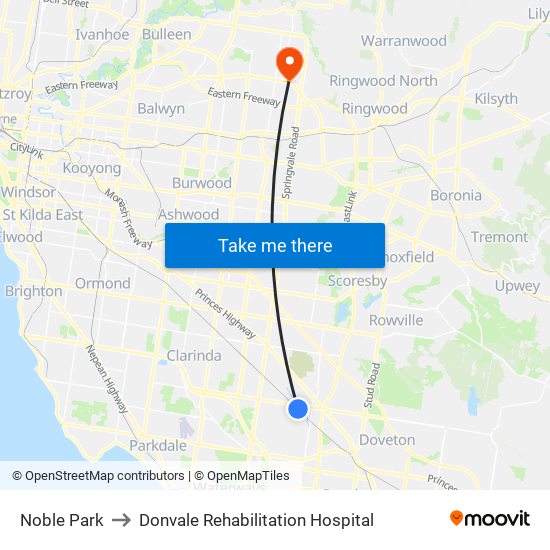 Noble Park to Donvale Rehabilitation Hospital map