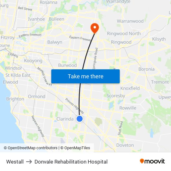 Westall to Donvale Rehabilitation Hospital map