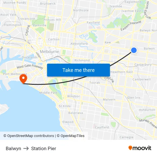 Balwyn to Station Pier map