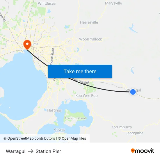 Warragul to Station Pier map