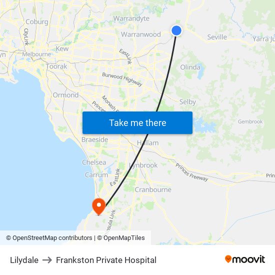 Lilydale to Frankston Private Hospital map