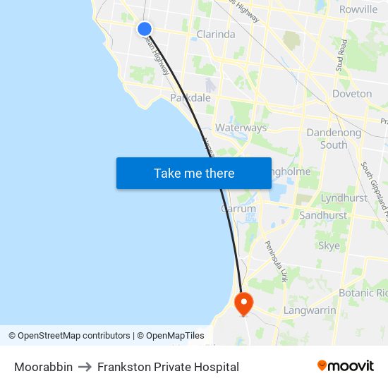 Moorabbin to Frankston Private Hospital map