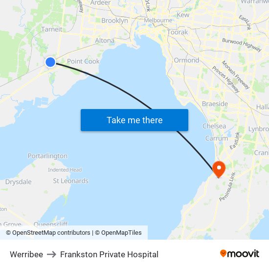 Werribee to Frankston Private Hospital map