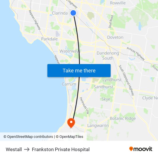 Westall to Frankston Private Hospital map