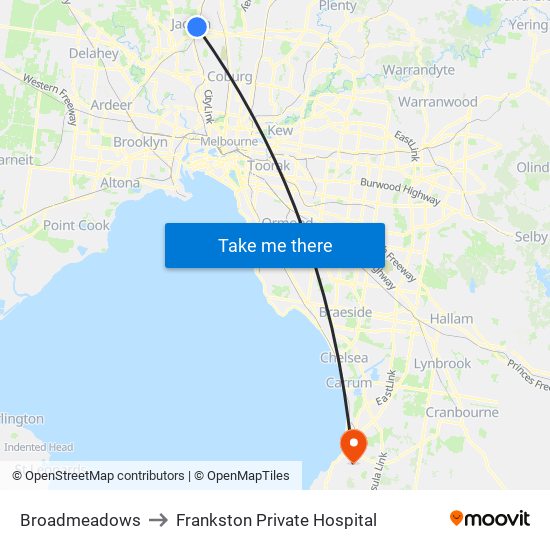 Broadmeadows to Frankston Private Hospital map