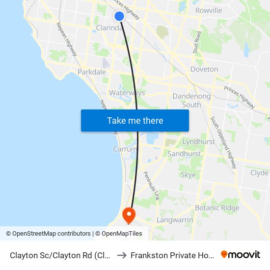 Clayton Sc/Clayton Rd (Clayton) to Frankston Private Hospital map