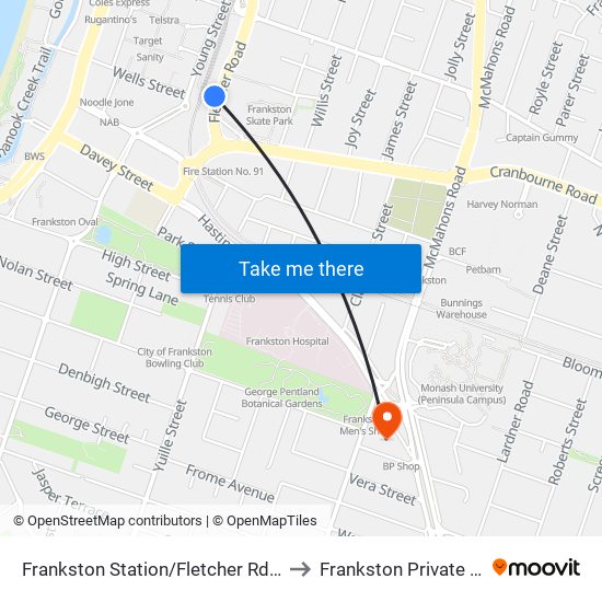 Frankston Station/Fletcher Rd (Frankston) to Frankston Private Hospital map