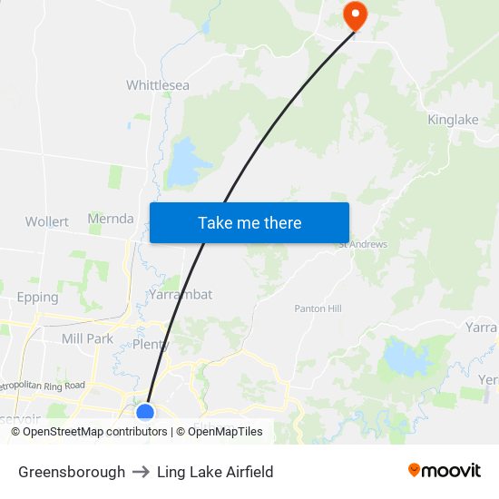 Greensborough to Ling Lake Airfield map