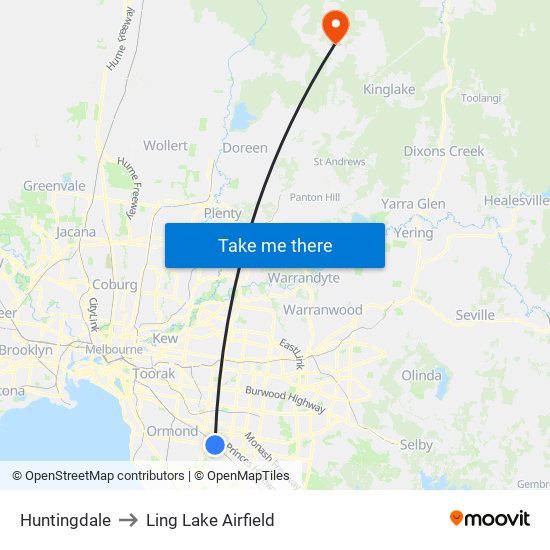 Huntingdale to Ling Lake Airfield map