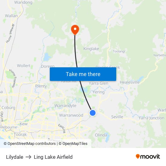 Lilydale to Ling Lake Airfield map