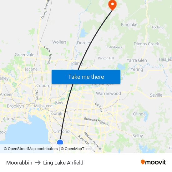 Moorabbin to Ling Lake Airfield map