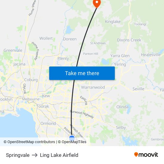 Springvale to Ling Lake Airfield map