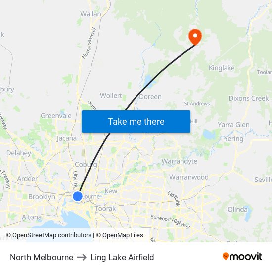 North Melbourne to Ling Lake Airfield map