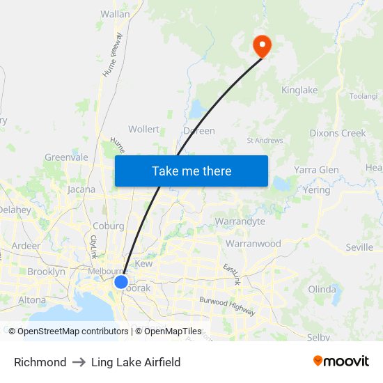 Richmond to Ling Lake Airfield map