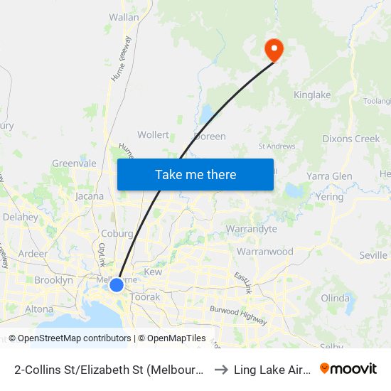 2-Collins St/Elizabeth St (Melbourne City) to Ling Lake Airfield map