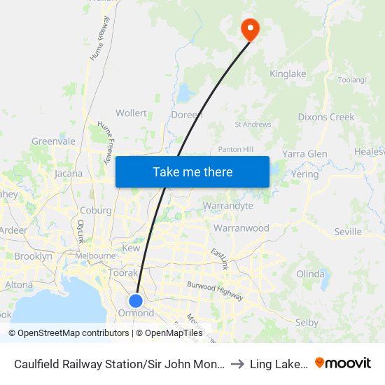 Caulfield Railway Station/Sir John Monash Dr (Caulfield East) to Ling Lake Airfield map