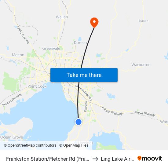 Frankston Station/Fletcher Rd (Frankston) to Ling Lake Airfield map