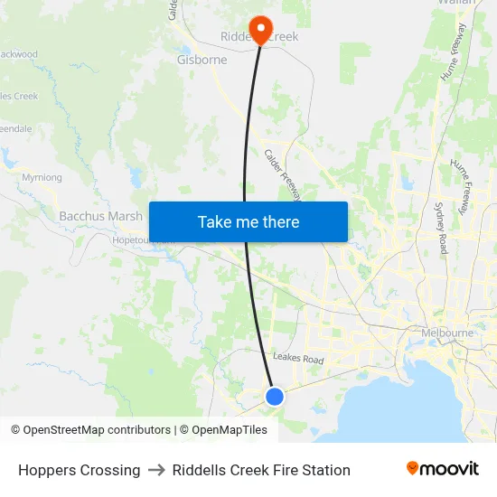Hoppers Crossing to Riddells Creek Fire Station map
